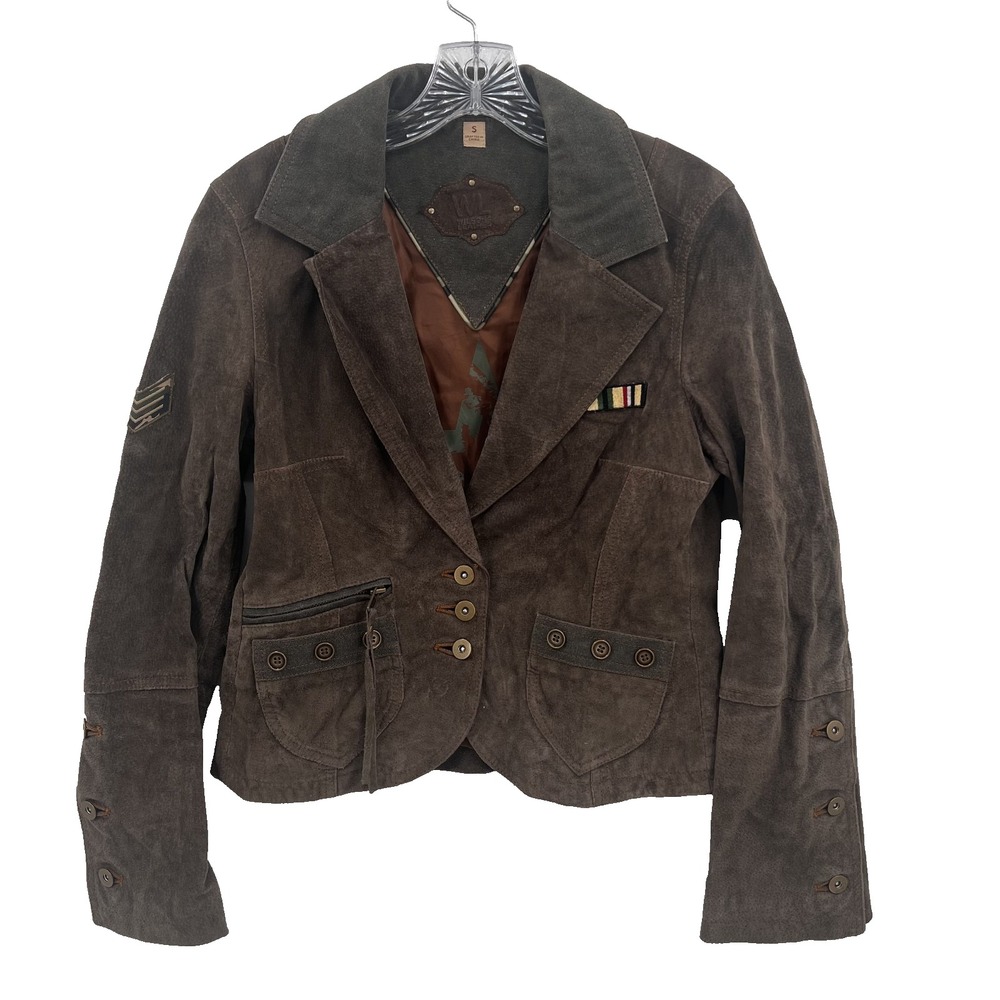 WILSON'S LEATHER Women's S Brown Pig Suede Military Wings Lined Leather Jacket